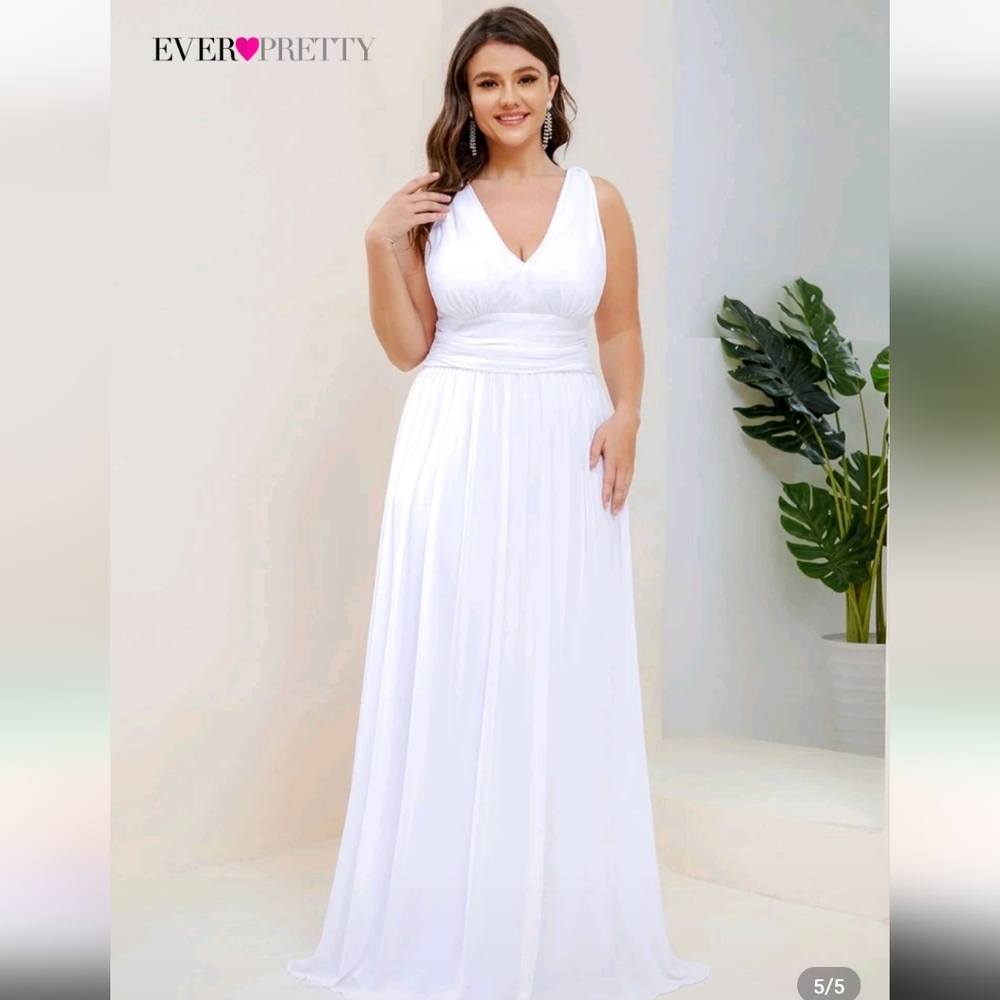 White Double V Neck Ruched Waist Maxi Dress Size 0x Size 12